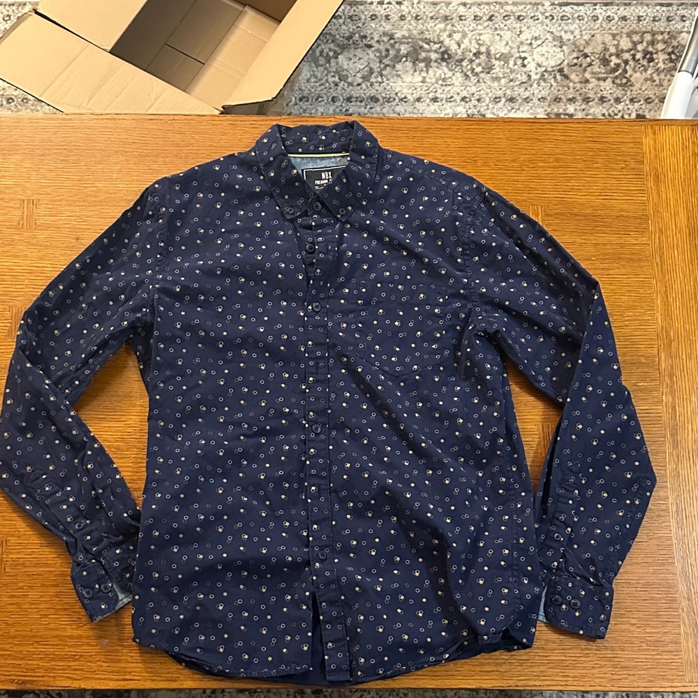 Men's Navy Patterned Button-Down Shirt